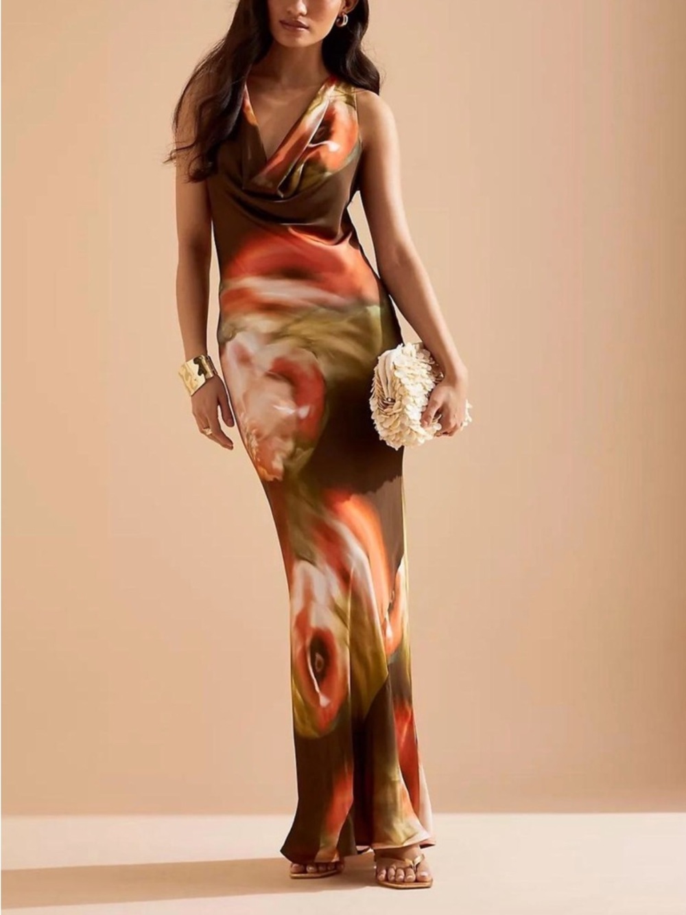 By Anthropologie Europe Gracie Cowl-Neck Floral Maxi Slip Dress